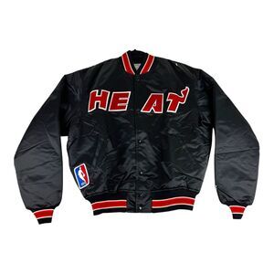 Vtg Miami Heat Starter Satin Bomber Jacket Black & Red NBA New With Tags‎ Large